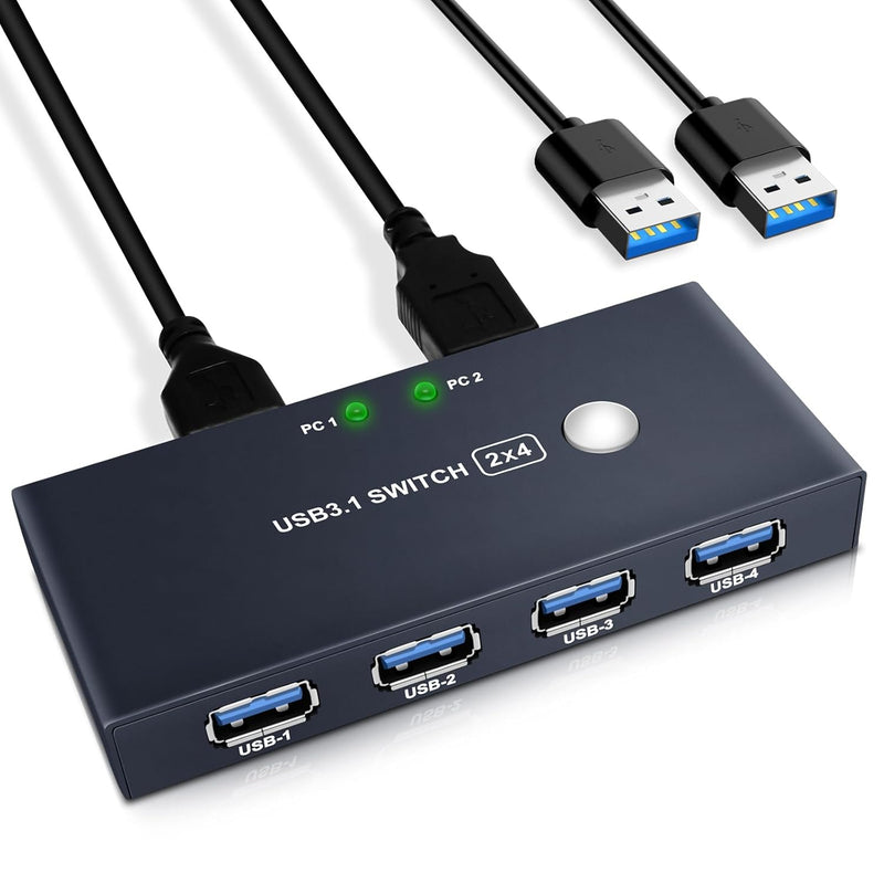 Usb 3.0 Switch, Usb Switcher 2 Computers Share 4 Usb For Pc Laptop Mouse Keybo