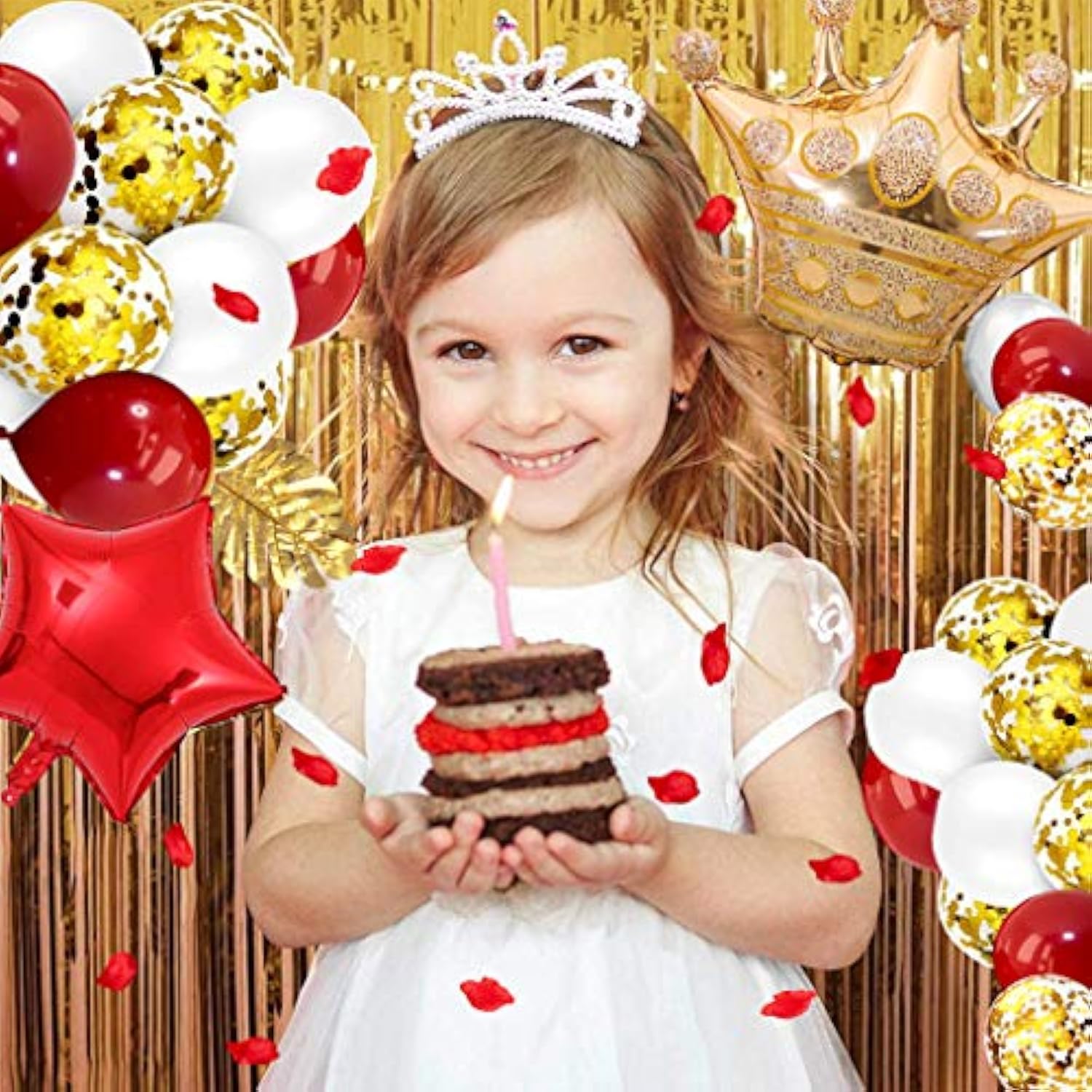 Red Gold Birthday Decorations, Red Party Decorations, White Gold Confetti Balloons Gold Curtain For Independence Day Baby Shower Wedding Birthday Anniversary Bachelorette Party Decorations