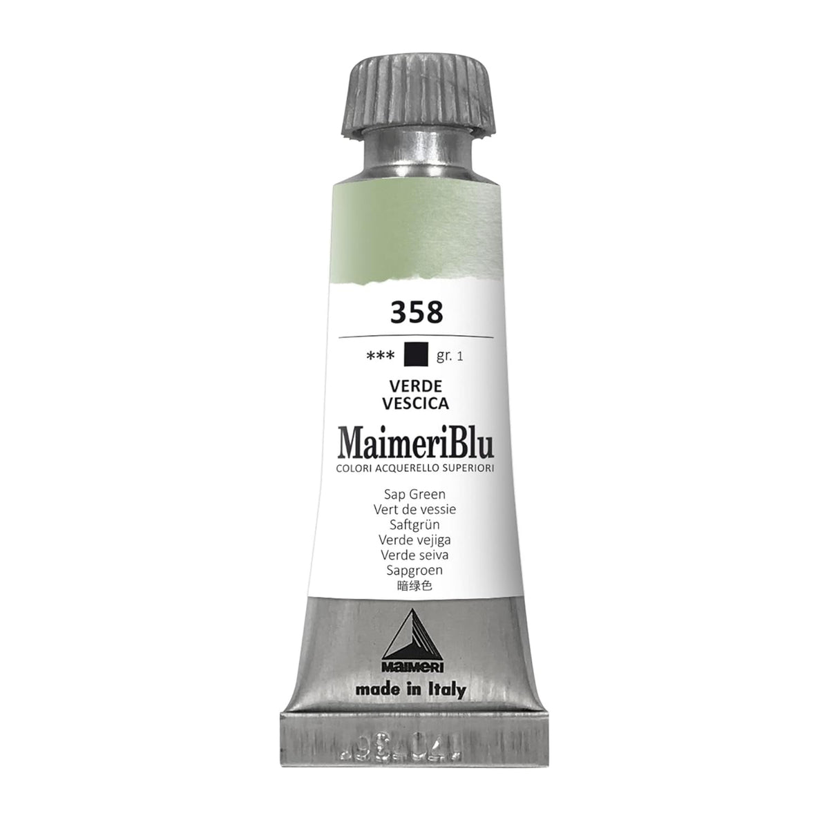 MaimeriBlu 12ml Single-Pigment Watercolor Paint - Sap Green PG17 Professional Watercolor Paint - Lightfast and Transparent Watercolor Paint Tube for Artists