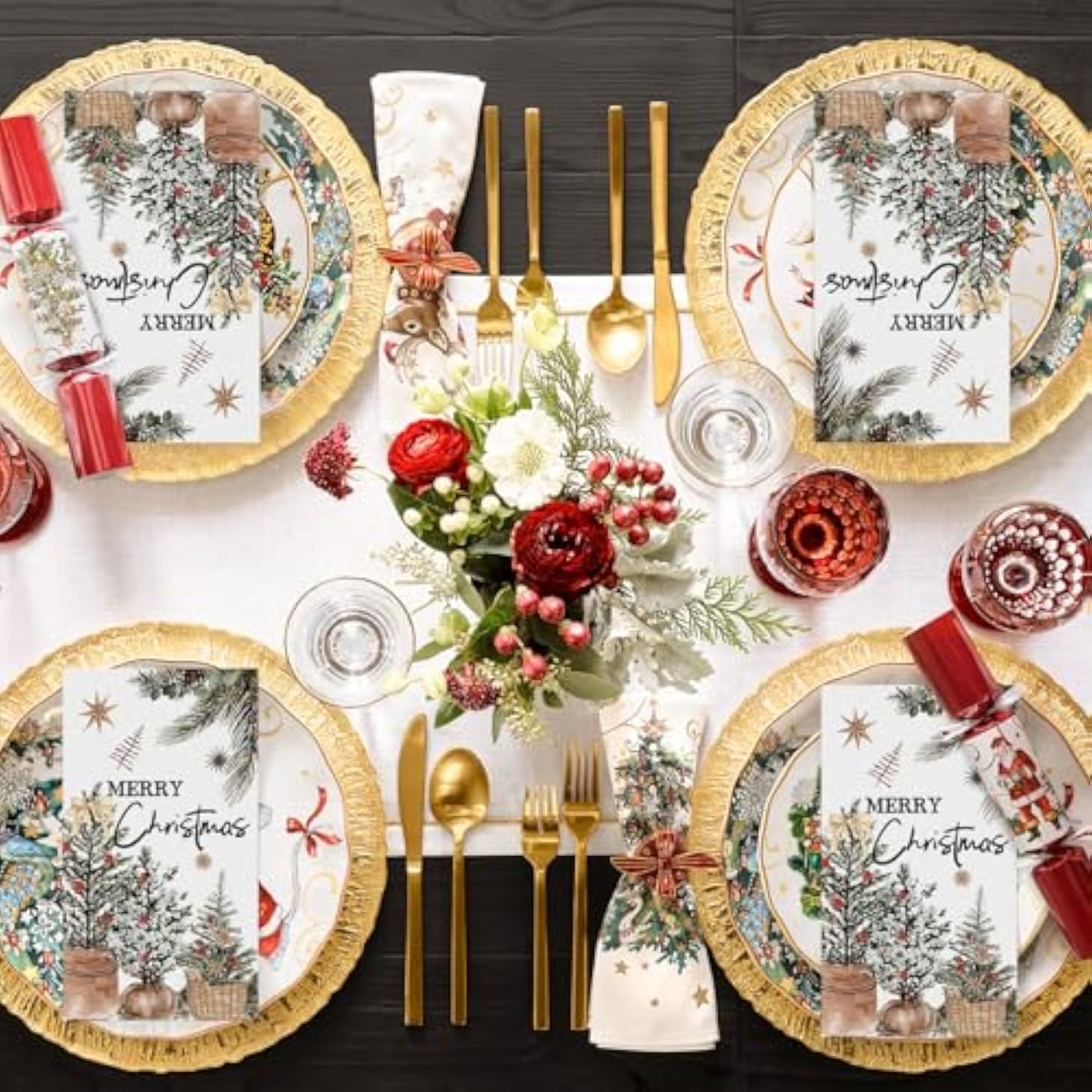 100 Christmas Disposable Paper Decorative Guest Napkins, Pine Tree Basket Hand Towel For Party Lunch Dinner Kitchen Bathroom