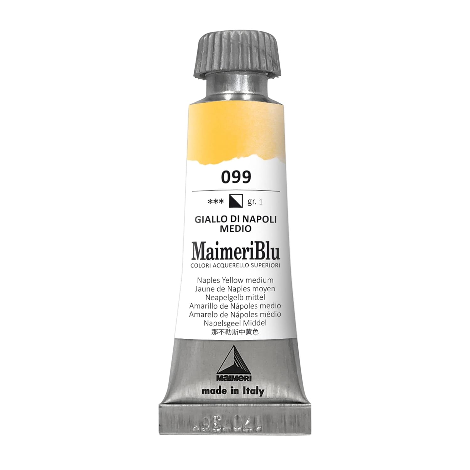 MaimeriBlu 12ml Single-Pigment Watercolor Paint - Naples Yellow Medium PBr24 Professional Watercolor Paint - Lightfast and Transparent Watercolor Paint Tube for Artists