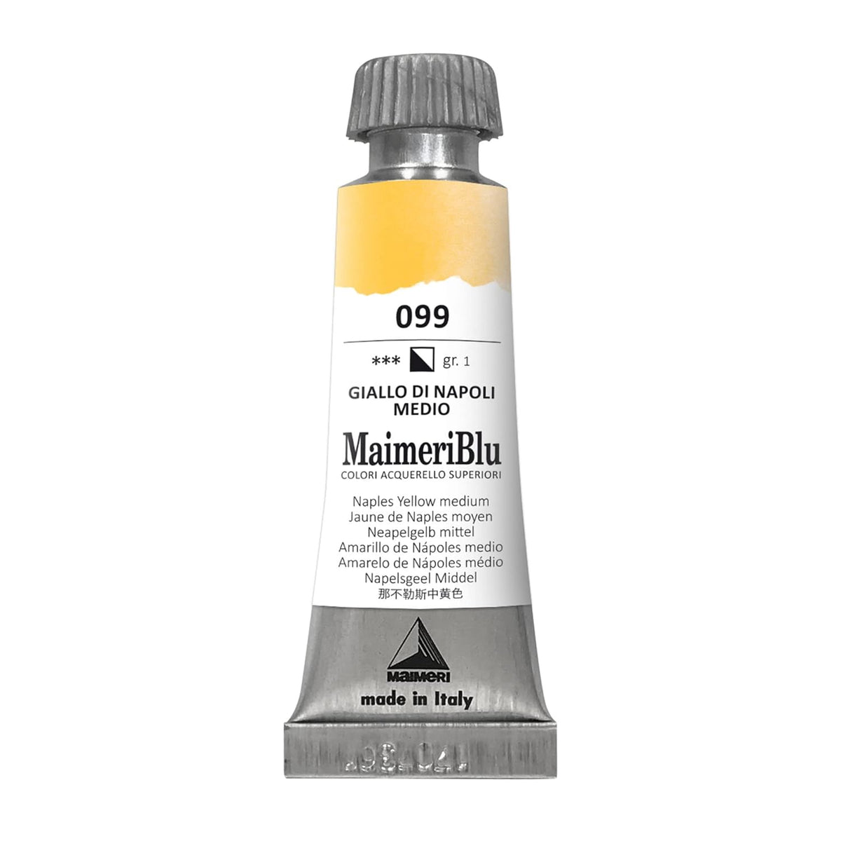 MaimeriBlu 12ml Single-Pigment Watercolor Paint - Naples Yellow Medium PBr24 Professional Watercolor Paint - Lightfast and Transparent Watercolor Paint Tube for Artists