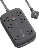 Power Strip Surge Protector 12 Outlets 6 USB Ports 3 USB C 5FT Flat Plug Extension Cord Black