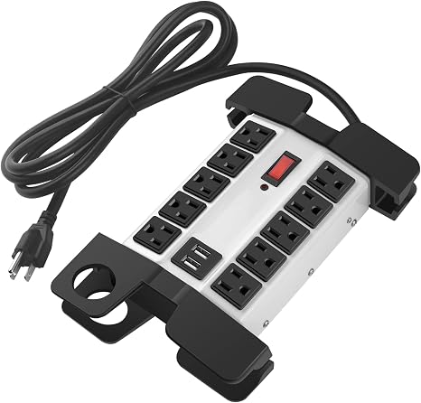 Heavy Duty Metal Surge Protector Power Strip 10 Outlets USB Ports 2700J 5FT Wall Mount Grey