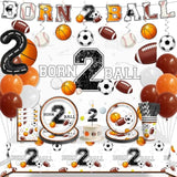 160 Pcs Born 2 Ball Birthday Decorations, All-In-One Tableware Set Includes Backdrop, Balloon, Candle, Tablecloth, For Ball Themed 2Nd Birthday Party Decorations, Serves 20