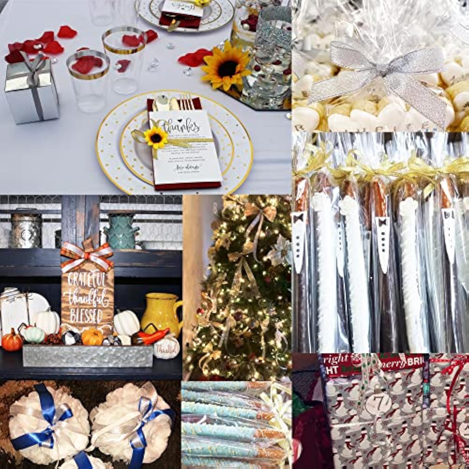 10Rolls 250Yards/228Meters 1/4 Inch Wide Sparkle Silver Organza Ribbon