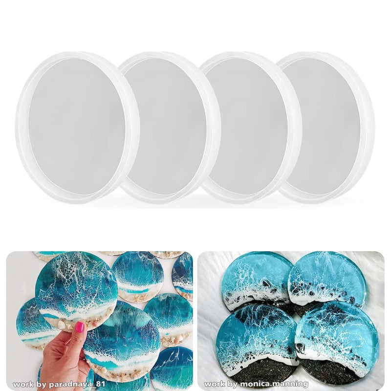 4 Pack 4 Inches Thick Round Coaster Molds, Coaster Silicone Molds For Resin Casting, Geode Agate Silicone Coaster Epoxy Casting Mold