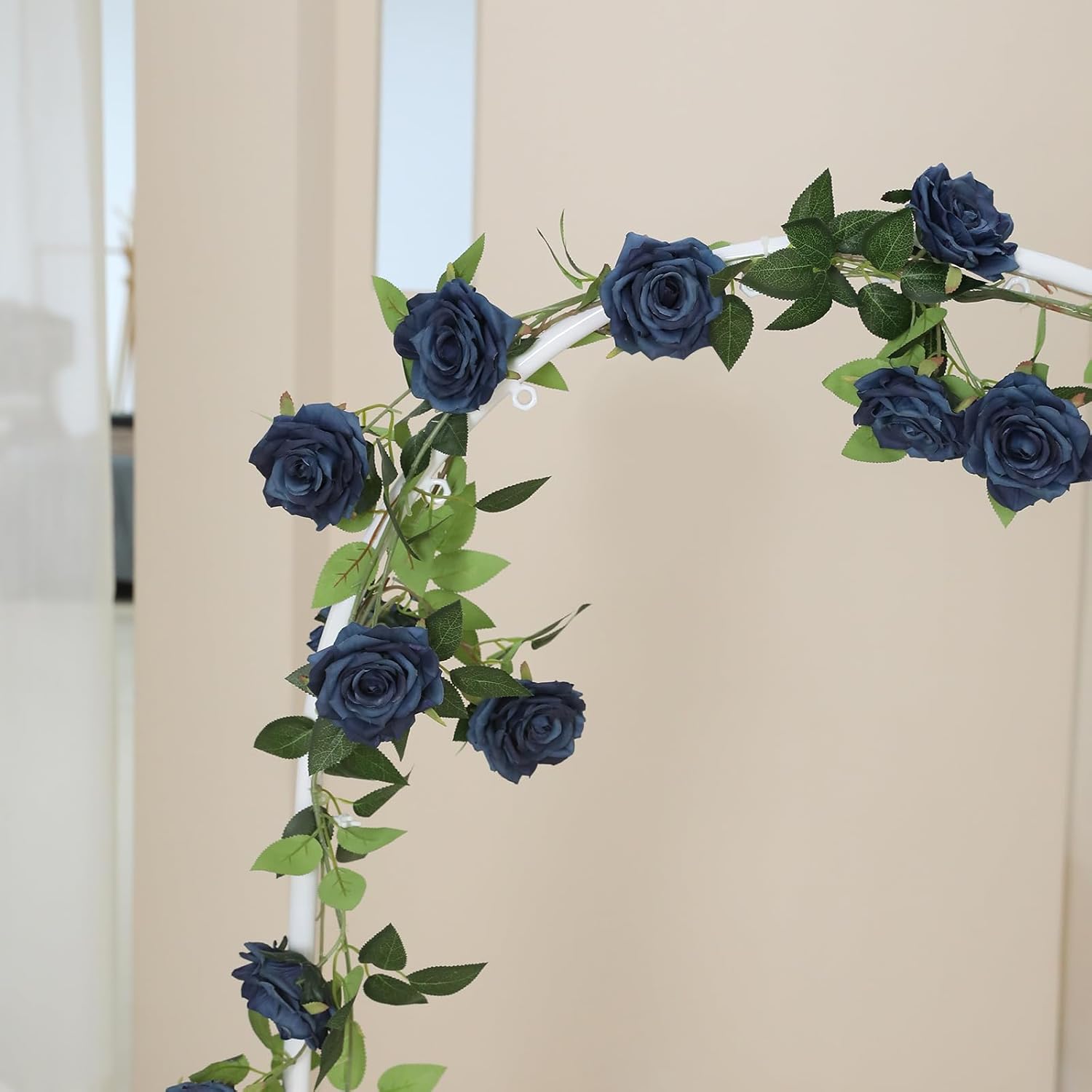 2 Strands 73'' Artificial Silk Rose Flower Vines Garland, Fake Roses Floral Green Leaves Hanging Plant For Wedding Arrangement Decoration, Wall, Party, Bedroom, Home Decor (Blue)