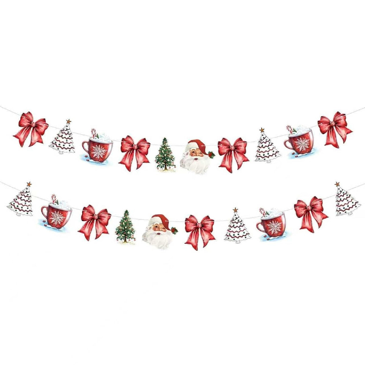 2 Pack Christmas Paper Garland Christmas Tree Santa Red Bow Hanging Bunting Banner Flags For Xmas Party Decorations Birthday Home Office Decor