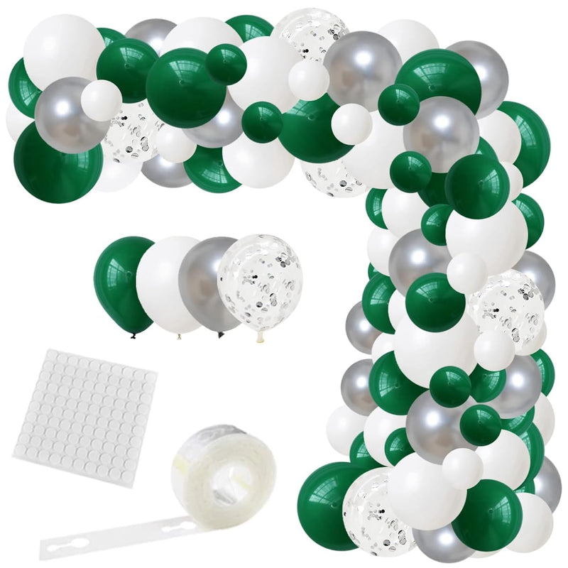 Dark Green White Silver Balloon Garland Arch Kit - 122Pcs White Dark G