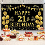 21St Birthday Decorations For Her Him, Men Women Black Gold 21St Birthday Backdrop Banner, 21 Years Old Party Supplies Photography Background Girls Boys
