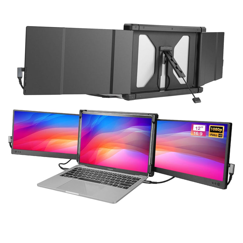 Triple Monitor For Laptop 12'' 1080P Attachable Laptop Screen Extender Usb-C H