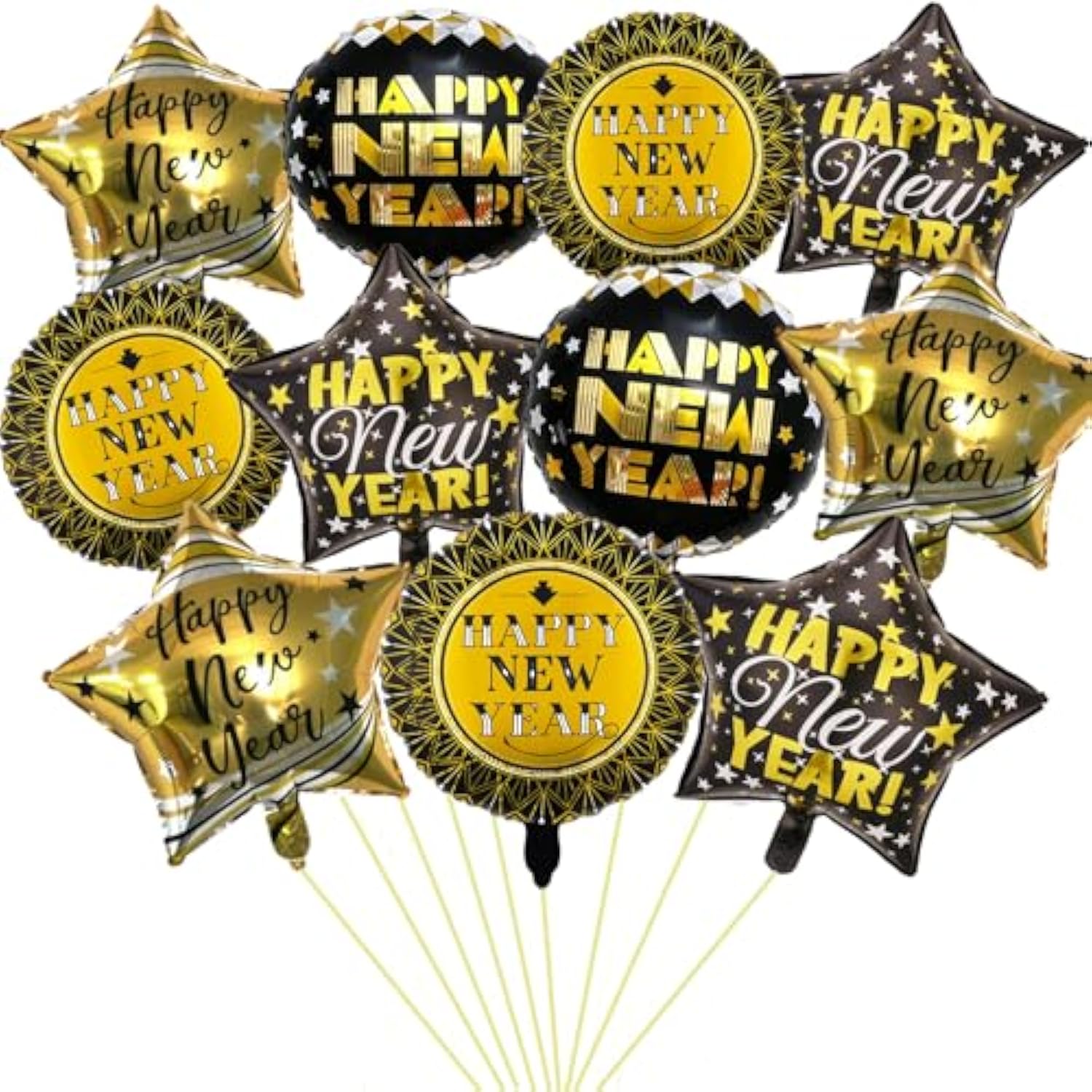 12 Pcs 18 Inch Black Gold Foil Balloons for 2026 New Year Party Decorations