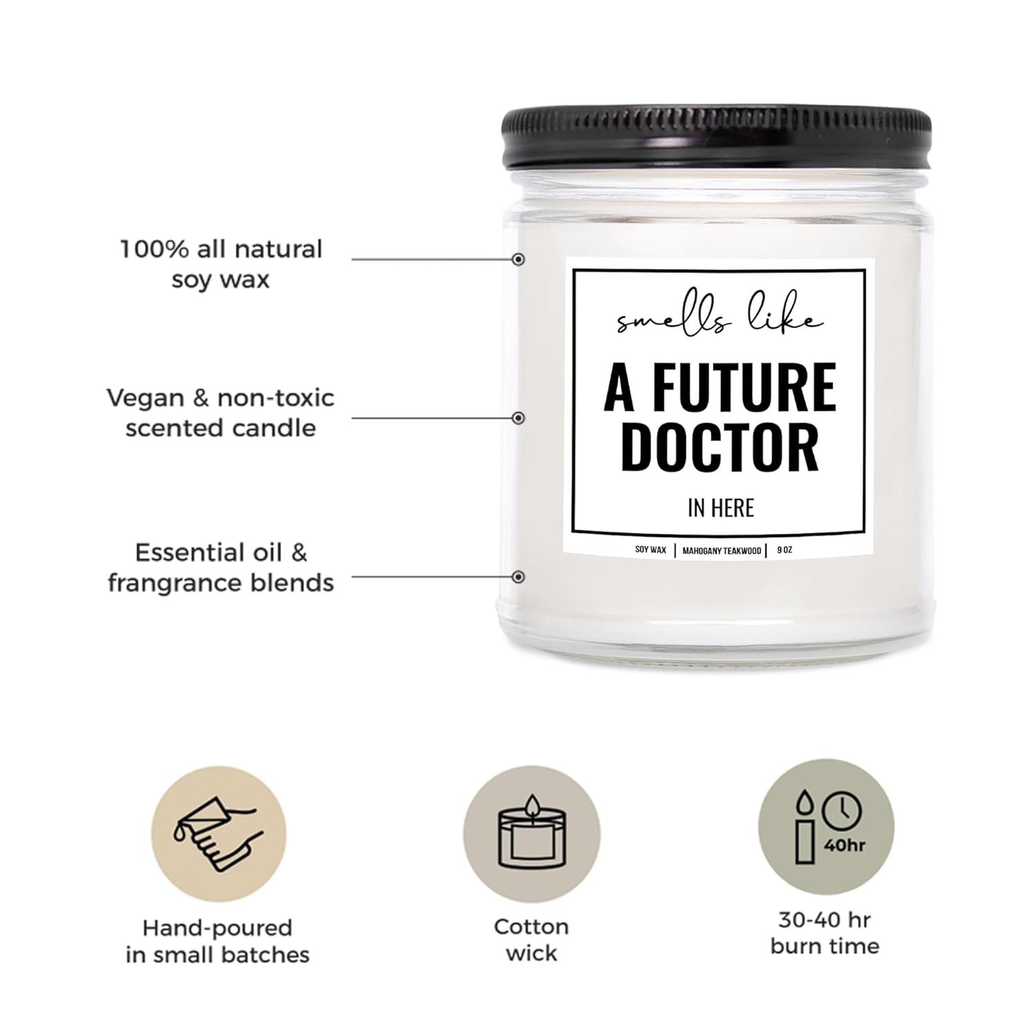 You Nique Designs Future Doctor Candle 9 Oz - Med Student Gift, Medical Student Gifts & Medical School Graduation Gifts - Future Doctor Candles For Med Students (Mahogany Teakwood)