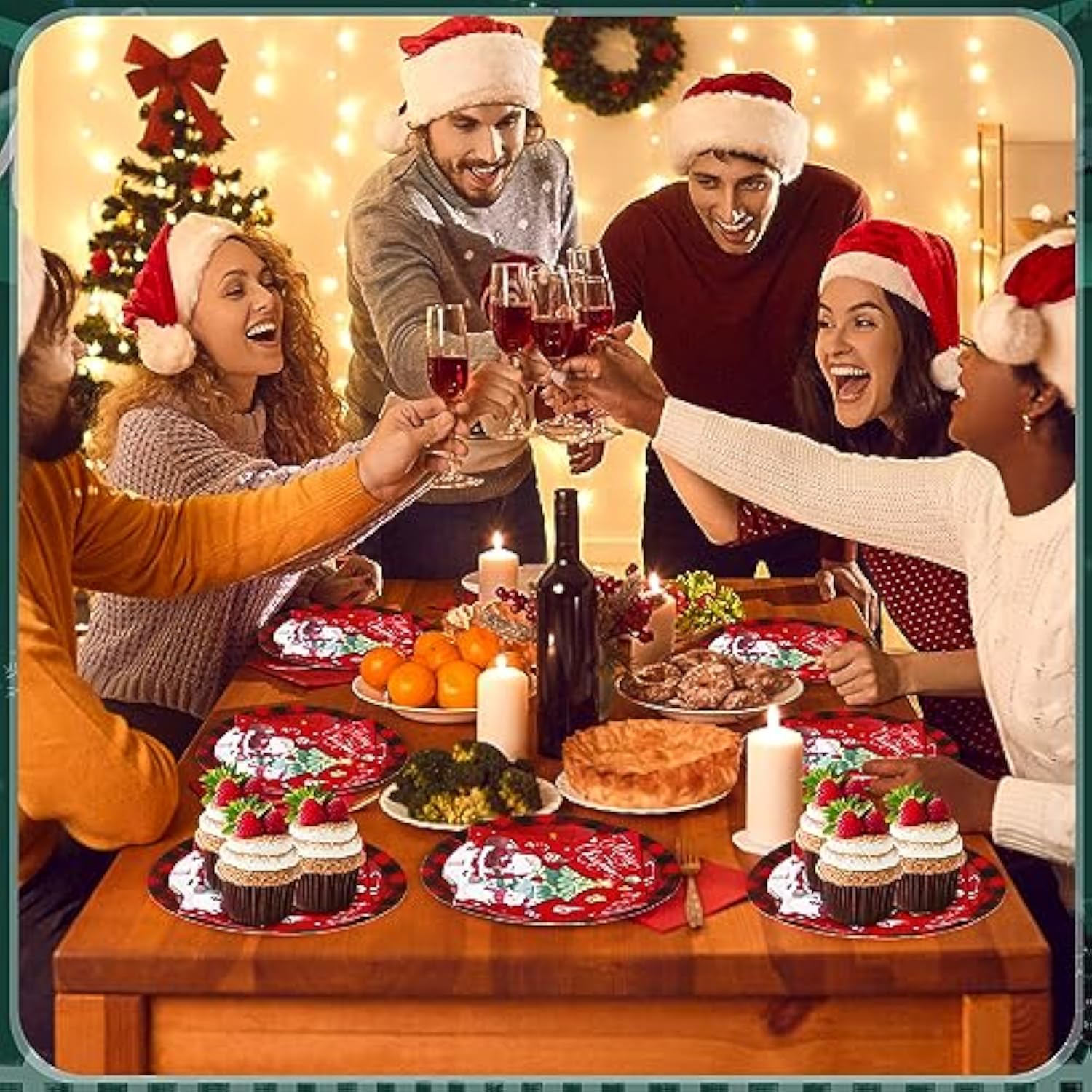 100 Pcs Christmas Paper Plates And Napkins Sets Disposable Dessert Plates Napkins Christmas Party Supplies Merry Christmas Tableware Set For Dinner Lunch Dessert Appetizer, Serves 50