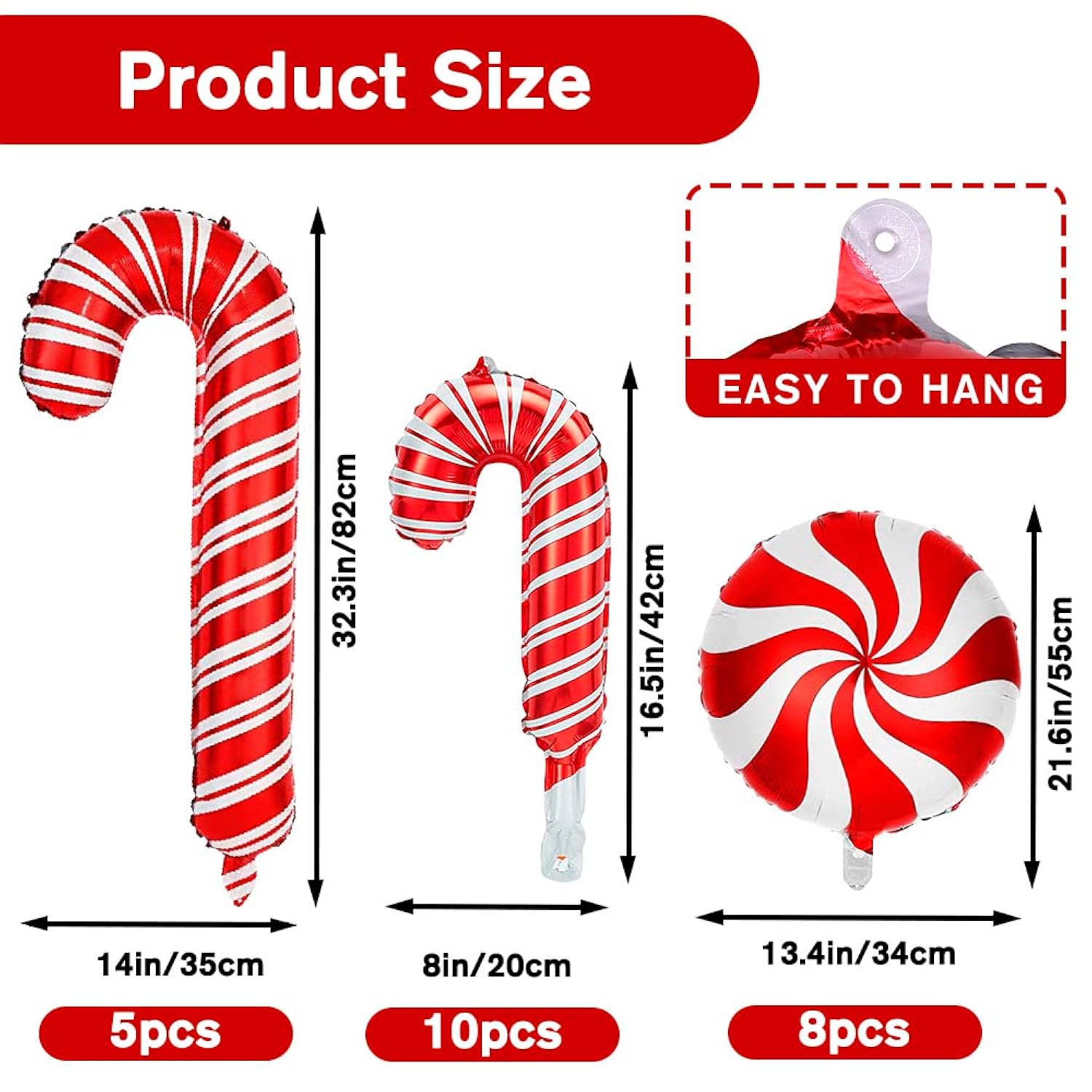 23Pcs Christmas Candy Cane Foil Balloons For Xmas Photo Backdrop Candies Theme New Year Christmas Decoration Party Supplies