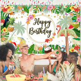 Summer Hawaiian Birthday Backdrop Tropical Flamingo Beach Birthday Party Decorations Palm Pineapple Aloha Happy Birthday Party Supplies 70.8 X 43.3 Inch