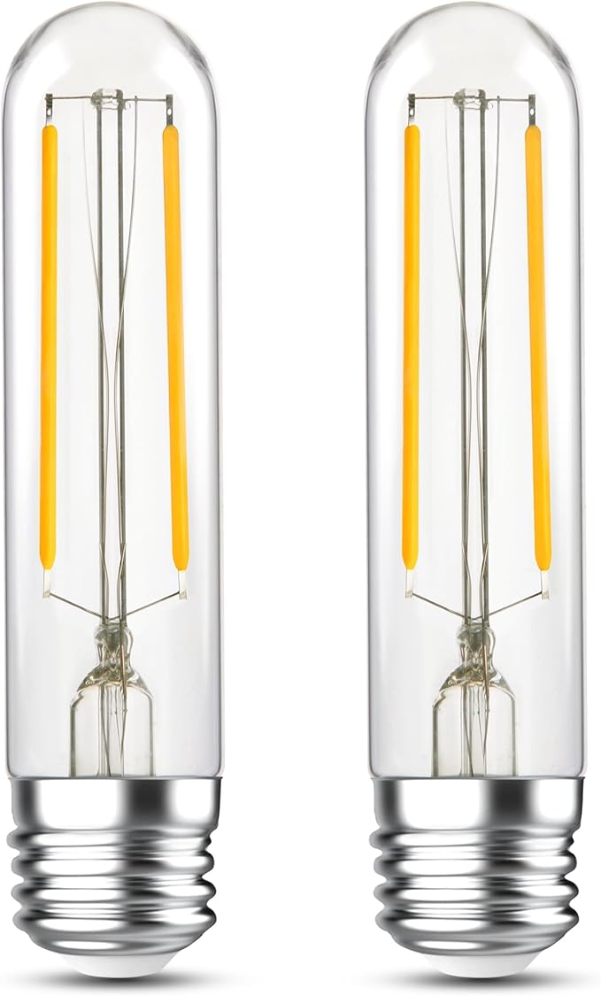 2 Pack T10 LED Tubular Bulbs 4W 2700K Warm White Dimmable E26 Edison Light Bulbs