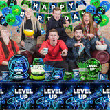 Video Game Birthday Party Decoration - Neon Game Party Tableware Include Plate Napkin Banner Tablecloth Game Level Up Theme Decorations For Boy Gamer Birthday Decor Serves 24