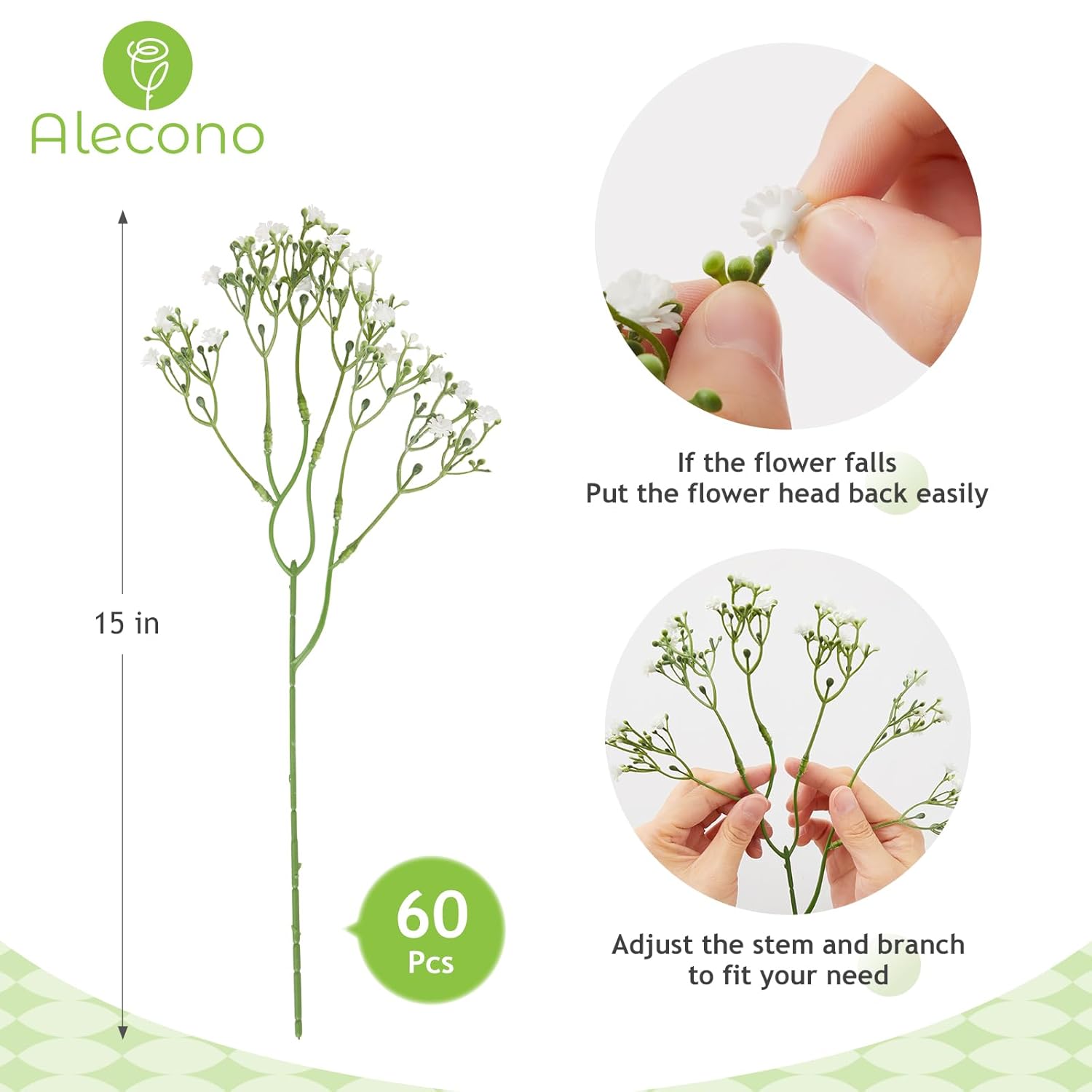 Babys Breath Artificial Flowers 60 Pcs, White Artificial Baby Breath Bulk For Diy Floral Bouquets For Wedding, Fake Babies Breath Real Touch Flowers For Home Decorations