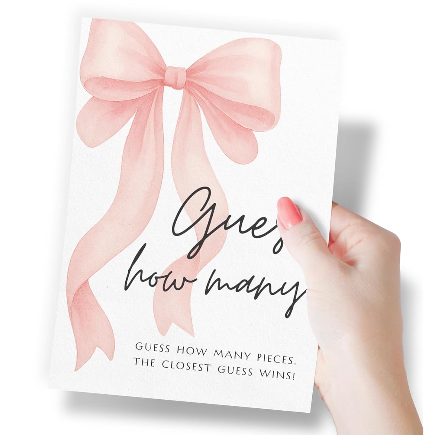 Candy Jar Guessing Game, Pink Bow Design, Includes Matching Table Display Sign, Guess How Many, Set Of 30