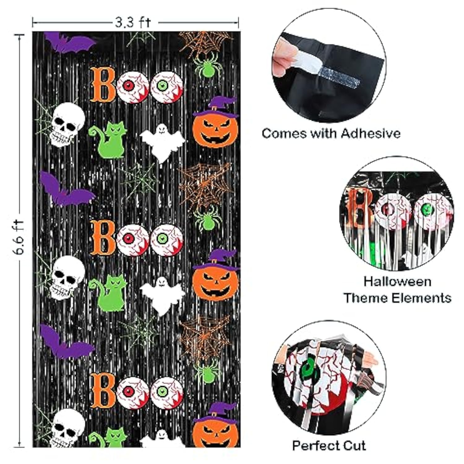 2 Pack Scary Black Halloween Foil Fringe Curtains 3.3x6.6ft Party Photo Backdrop
