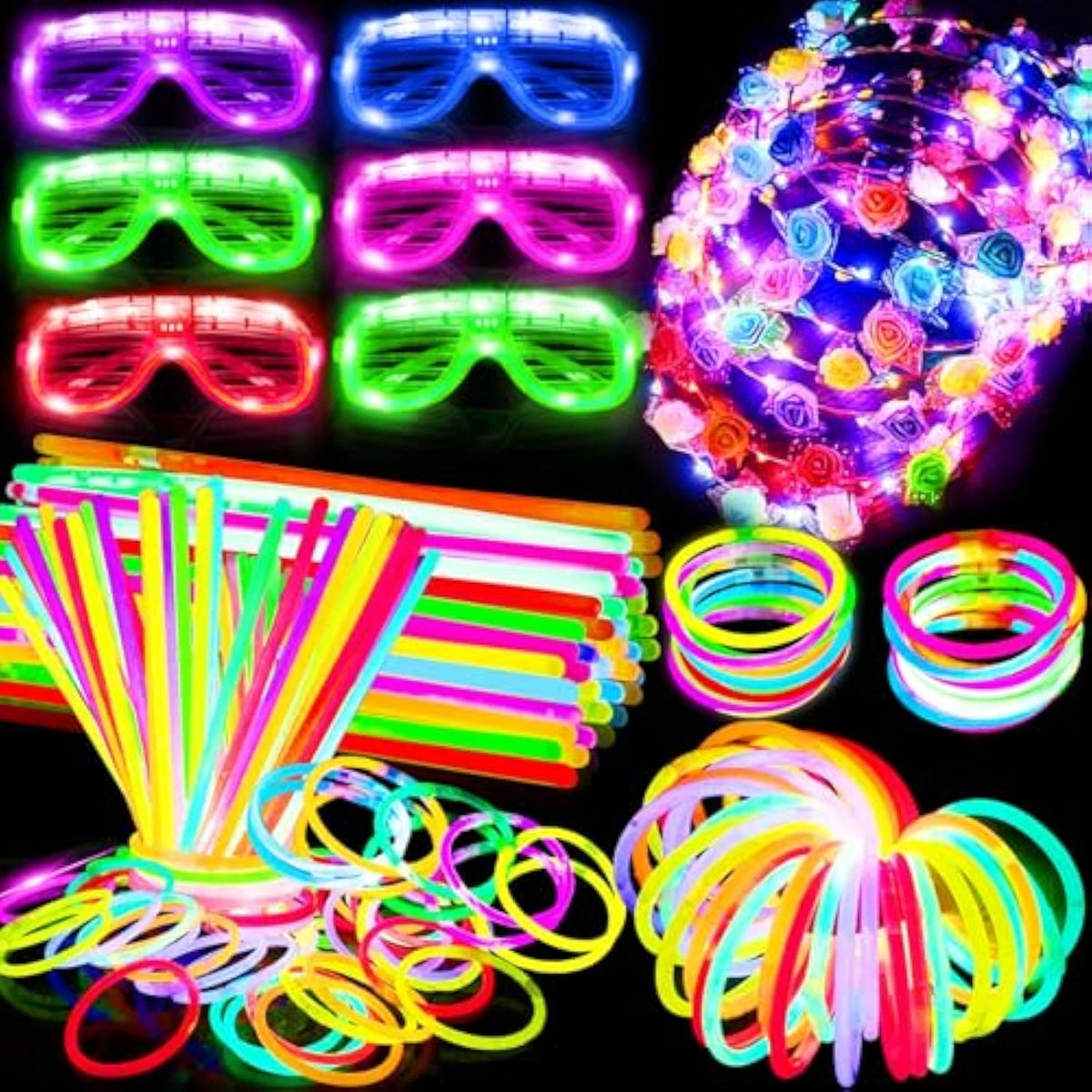 112pcs Glow Party Supplies Glow Sticks Headbands LED Glasses Necklaces
