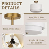 12.6 Inch Gold Semi Flush Ceiling Light 2 Layer White Shade Nursery Fixture