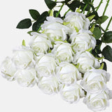 Artificial Roses Velvet Real Touch 15Pcs Single Stem Fake Roses Silk White Flowers For Home Office Garden Grave Party Wedding Decorations (Cream White)