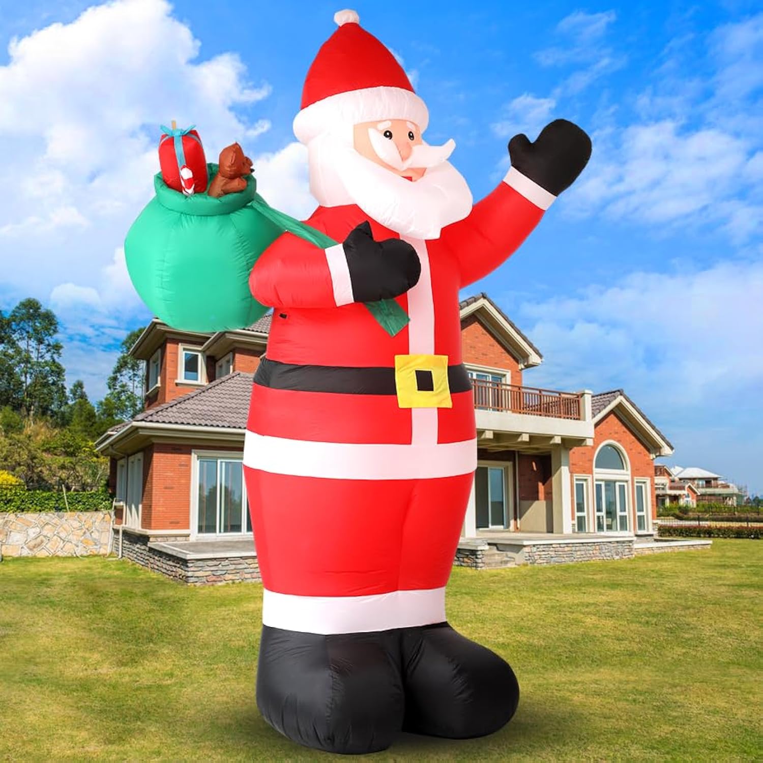 12Ft Giant Christmas Inflatables Outdoor Decorations - Led Lighted Blow Up Santa Claus With Gift For Yard, Garden & Lawn