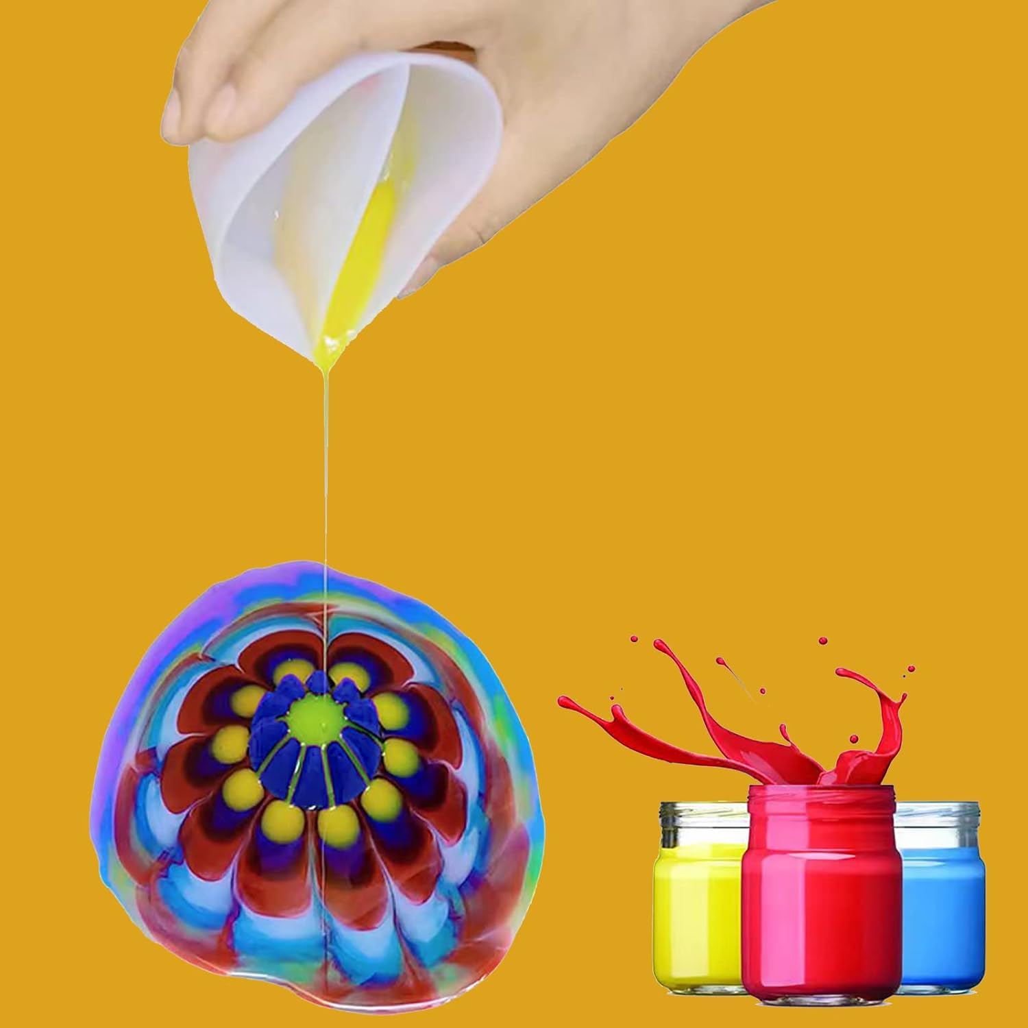 6Pcs/Set Flower Pour Cups Silicone Split Cup For Paint Pouring Acrylic Pouring Flower Strainers Fluid Art Pour Diy Resin Molds For Making Painting Tools Drawing Accessories (Blue)