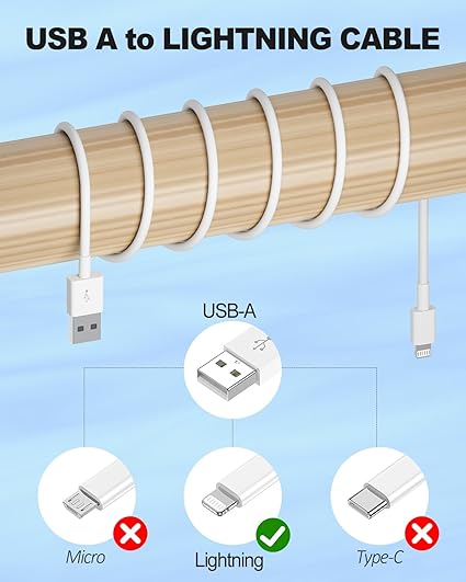 3.3FT USB A to Lightning Cable for iPhone CarPlay Fast Charging Cord MFi Certified