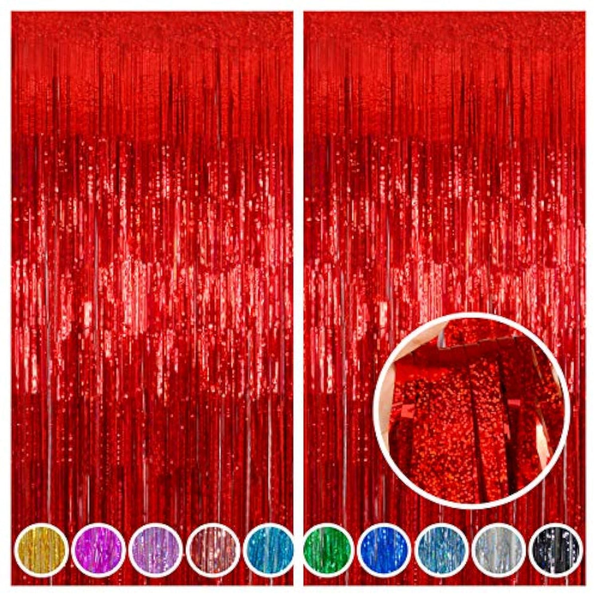 2-Pack Red Foil Fringe Curtains 3.2x8 ft for Party and Photo Booth Decor