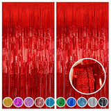 2-Pack Red Foil Fringe Curtains 3.2x8 ft for Party and Photo Booth Decor