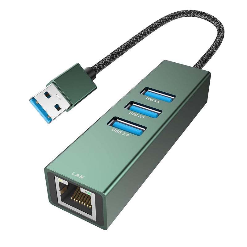 Usb 3.0 To Ethernet Adapter,3-Port Usb 3.0 Network Hub,Aluminum Shell Ethernet