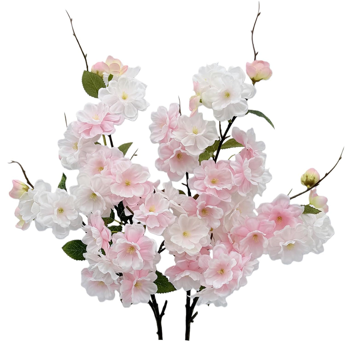 2Pcs Artificial Cherry Blossom Flower Bulk Plum Pink Silk Peach Flowers Cherry Blossom Branches With Leaves For Spring Summer Decor Home Wedding Party Table Centerpieces