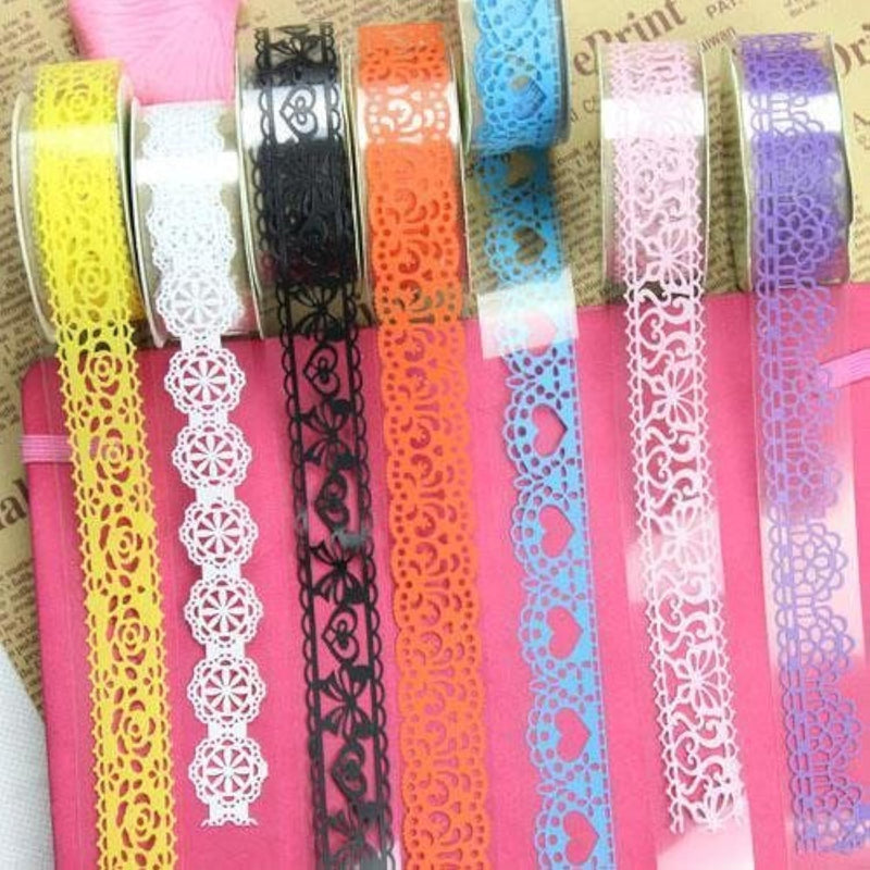 Washi Tape, 5 Roll Lace Flower Diy Decorative Masking Sticky Adhesive Tape For