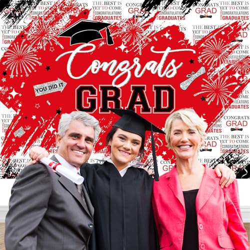 Graduate Backdrop 7x5ft Congrats Grad Red 2026 Graduation Party Decorations Background Class of 2026 Photography Backdrops
