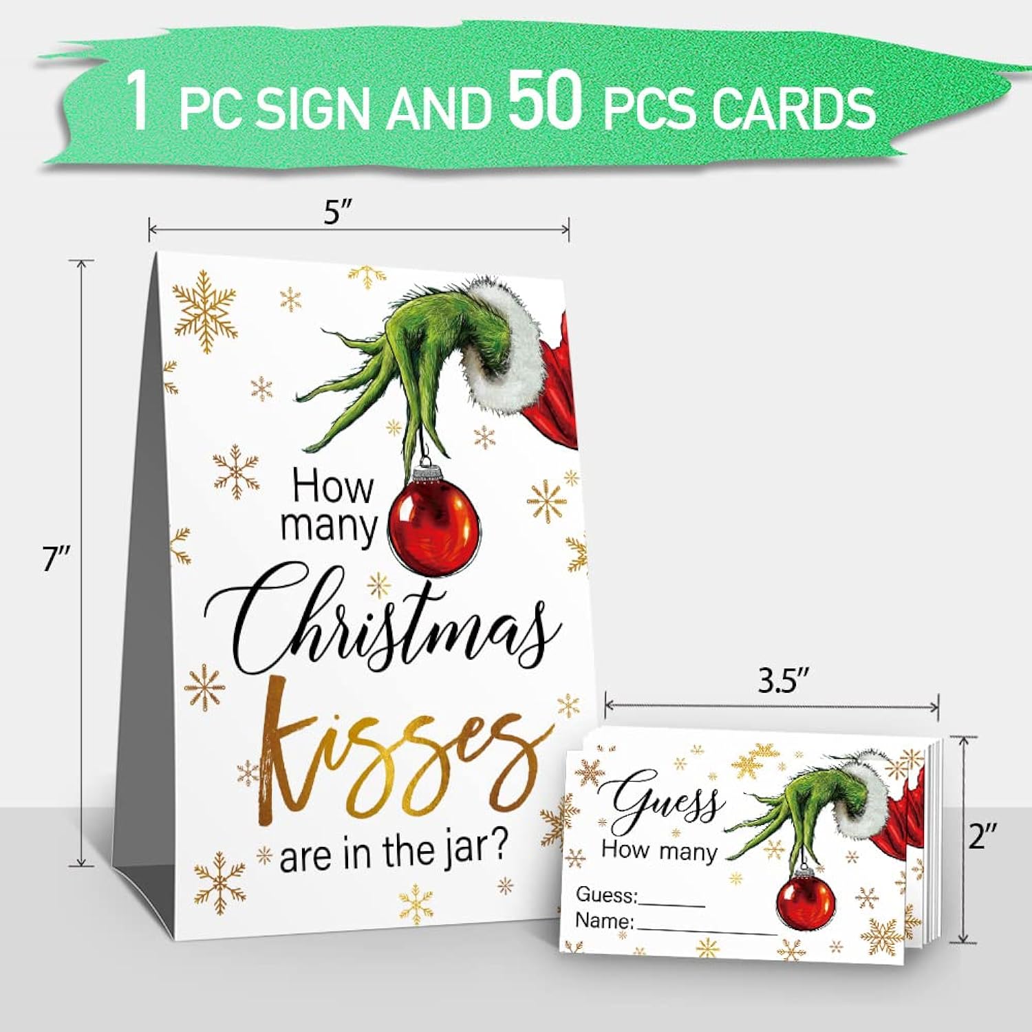 How Many Cristmas Kisses Are In The Jar Christmas Theme Party Sign, Snowflake Decorations Theme Party Game Card Kit (1 Sign & 50 Guessing Cards), Festive Activities Party Games Card-16