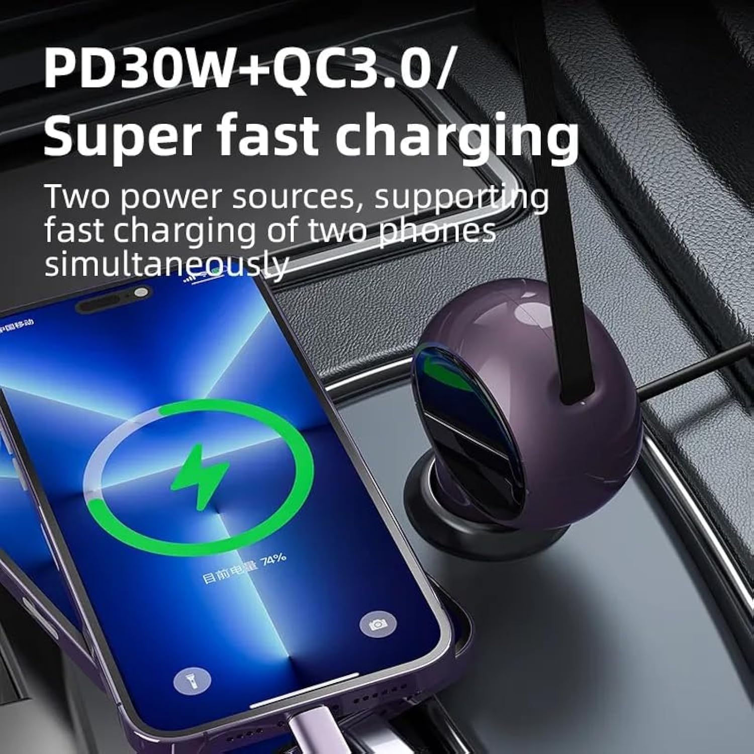 60W Retractable Usb-C Car Charger – Dual Port Fast Charging Adapter – Compact, Travel-Ready – Works With Iphone 15, Samsung, Ipad, Macbook, Trucks & Cars