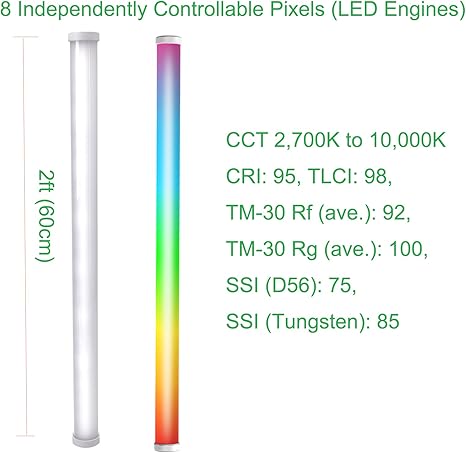 PT2c Pixel LED Tube Light 23.6 Inch RGBWW 8 Pixel Video Light 6W for Studio Photography