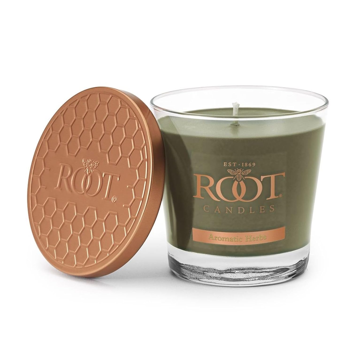 Root Candles Scented Candles Honeycomb Beeswax Blend Premium Handcrafted Candle, Small Veriglass, Aromatic Herbs