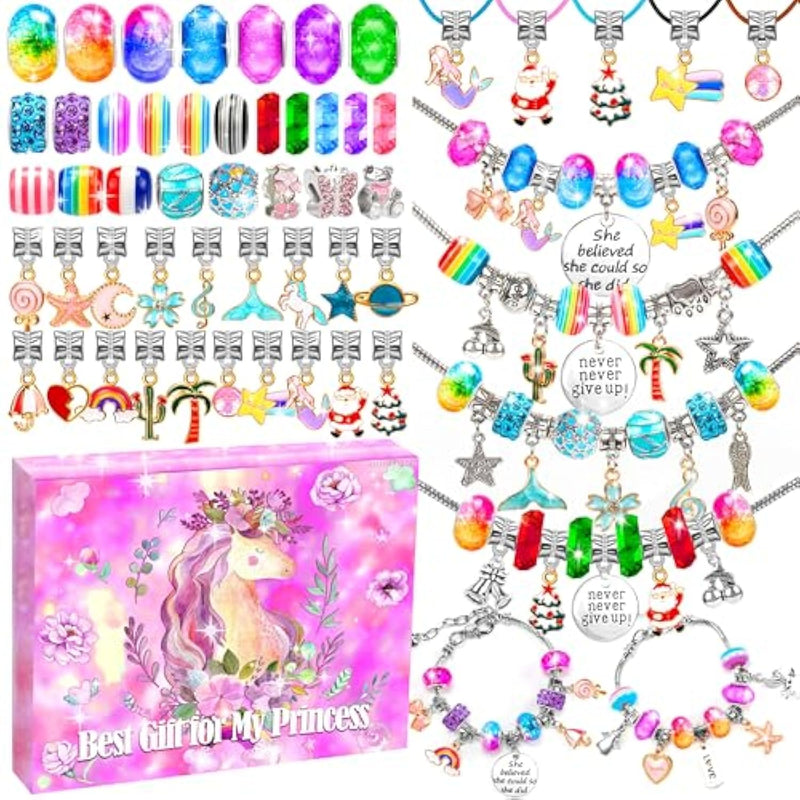 130 Pcs Charm Bracelet Making Kit, Jewelry Toy For Girl Age 8-12 Beads Craft Set For 5 6 7 8 9 10 11 12 Year Old Teenage Birthday Gift
