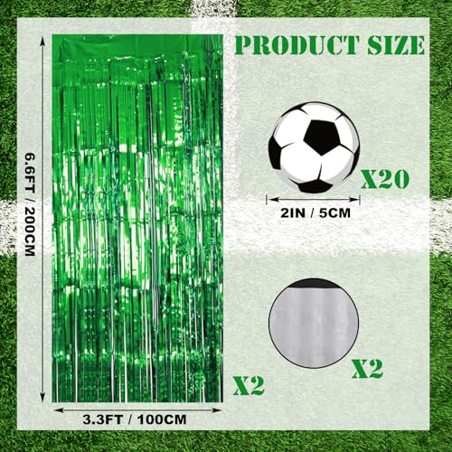 2026 Soccer Party Decorations - 2 Pack 3.3 x 6.6 FT Green Tinsel Backdrop Curtain Soccer Foil Fringe Curtains Green Metallic Photo Backdrop Sports Theme Birthday Party Supplies Hanging Wall Décor