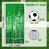 2026 Soccer Party Decorations - 2 Pack 3.3 x 6.6 FT Green Tinsel Backdrop Curtain Soccer Foil Fringe Curtains Green Metallic Photo Backdrop Sports Theme Birthday Party Supplies Hanging Wall Décor