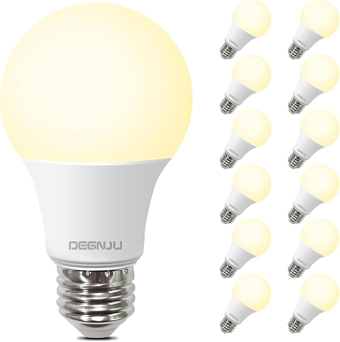 A19 LED Light Bulbs 60 Watt Equivalent Soft White 2700K 800 Lumens E26 Base 12 Pack