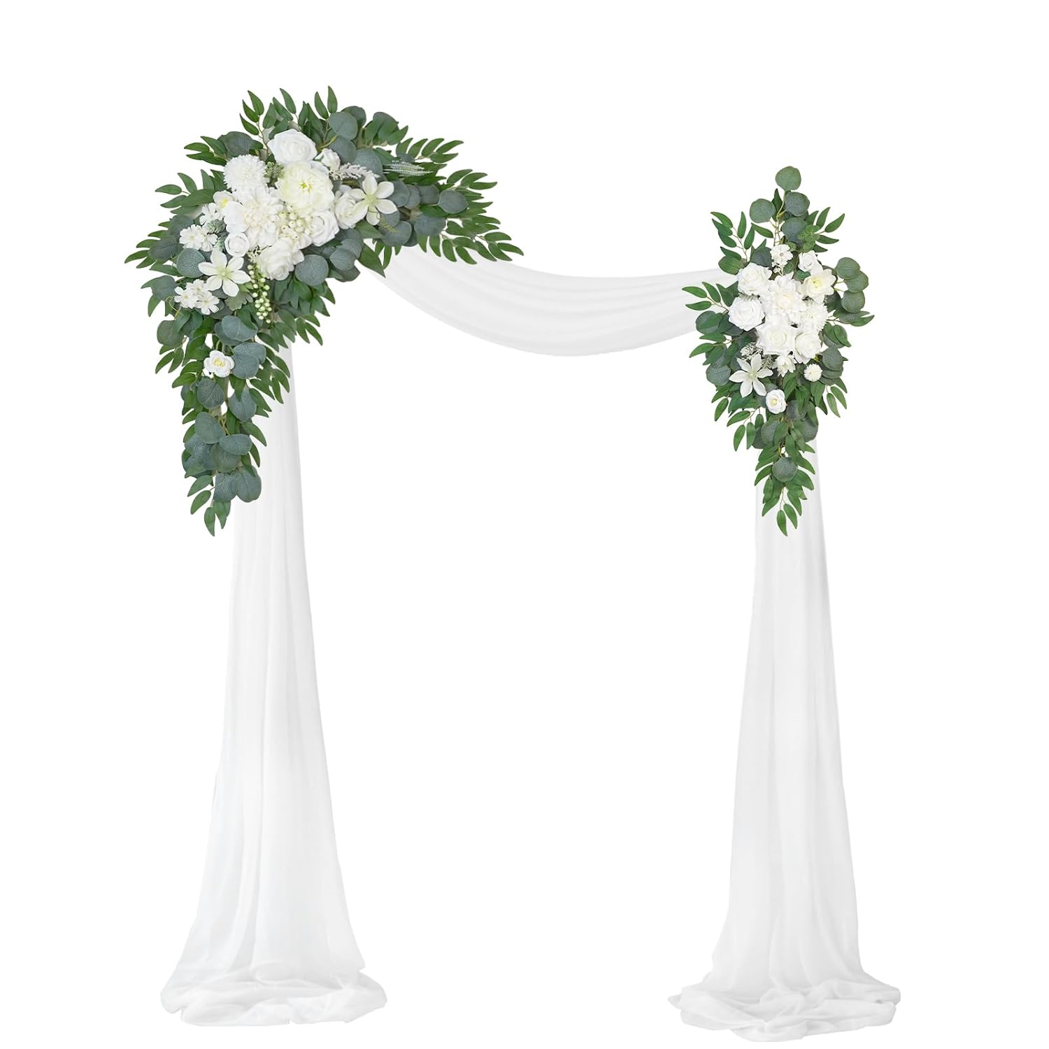 Artificial Wedding Arch Flowers Kit(Pack Of 3),2Pcs Artificial Flower Arch Decor,1Pcs Sheer Drape For Wedding Ceremony Arbor For Weddingceremony (Fairy White)