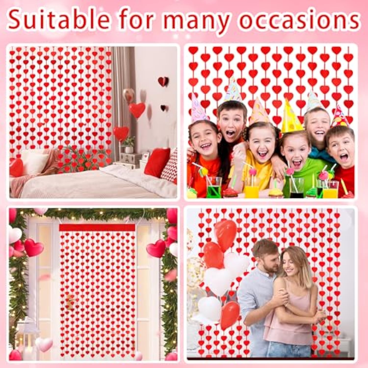 Valentines Day Decorations, 4 Pack Valentines Day Backdrop Garland, Red Heart Foil Fringe Tinsel Backdrop Streamer For Wedding Anniversary Birthday Valentines Party Decor