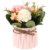 Artificial Hydrangea Bouquet With Small Ceramic Vase Fake Silk Variety Flower Balls Flowers Decoration For Table Home Party Office Wedding (White)