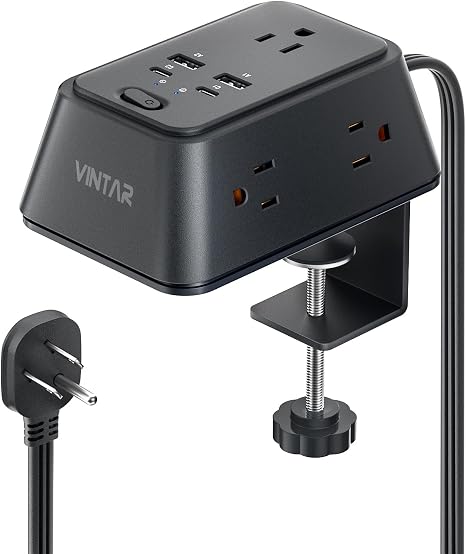 Desk Clamp Power Strip Surge Protector with 9 in 1 Charging Station and 6 ft Cord